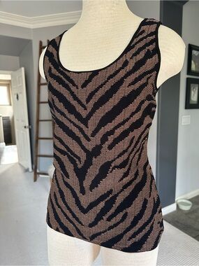 White House Black Market Black & Brown Zebra-Print Knit Tank, size medium